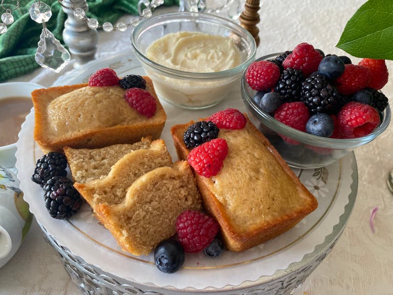 English Breakfast Tea infused Pound cake with fresh berries and whipped mascarpone