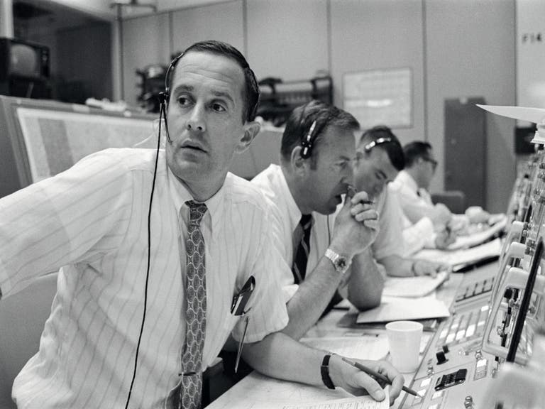 Apollo 11 spacecraft communicators at Mission Control on July 20, 1969