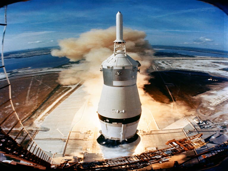 Saturn V rocket launches on the Apollo 11 mission on July 16, 1969