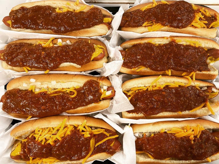 Chili cheese hot dogs at Cupid's