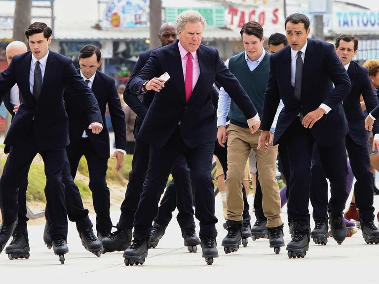 The Mattel executive team rollerblading in Venice Beach from the "Barbie" movie