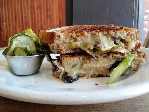 Mushroom and asparagus grilled cheese at Clementine | Photo by Joshua Lurie