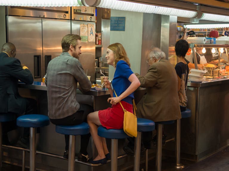 Ryan Gosling and Emma Stone at Sarita's Pupuseria in Grand Central Market from "La La Land"