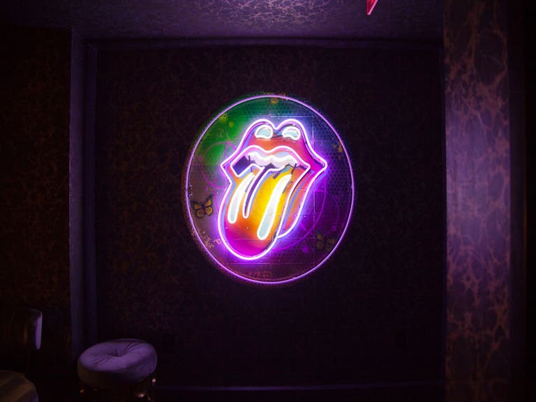 Rolling Stones neon art by RISK at The Mayfair Hotel 