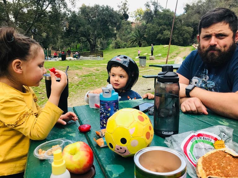 Family picnic at Brookside Park in Pasadena