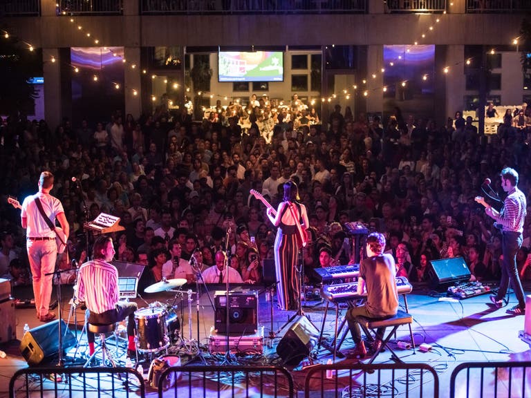 The Marias performing at Skirball Cultural Center Sunset Concerts in 2018