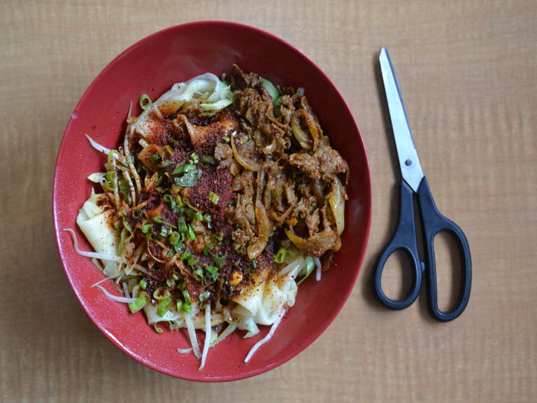 Hand-pulled noodles with lamb in hot sauce at China Islamic