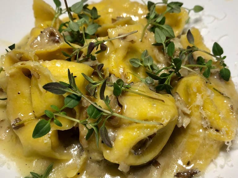 Sweet corn cappellacci with funghi misti and fresh thyme at HiPPO in Highland Park
