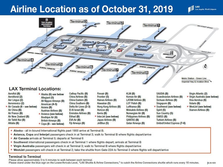 LAX Airline Location Map October 2019