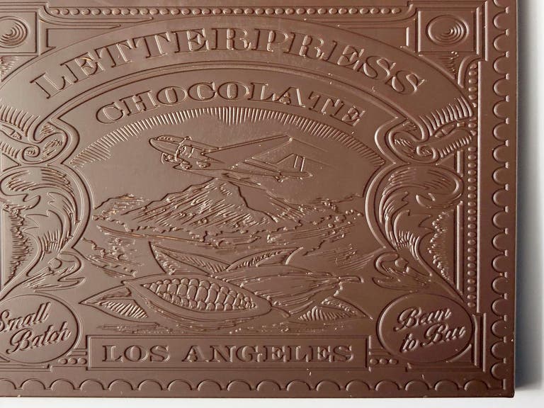 Detail of a LetterPress Chocolate chocolate bar
