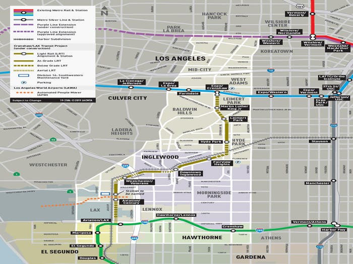 Map of Metro Crenshaw LAX Line