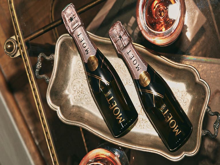 Mini-bottles of Moet & Chandon Rosé Champagne at the Omni Los Angeles Hotel at California Plaza