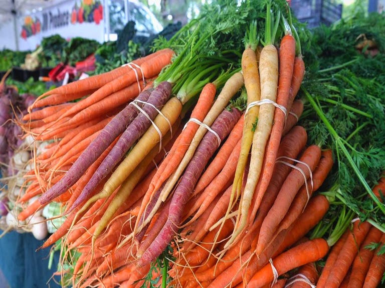 Rainbow carrots from Meños Organic Farms at the Studio City Farmers' Market 