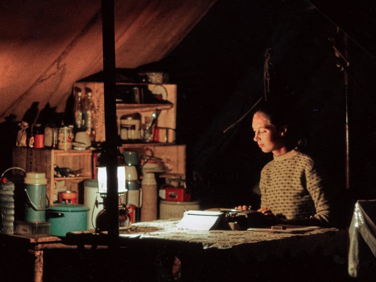 Jane Goodall in her research tent at Gombe Stream Game Reserve