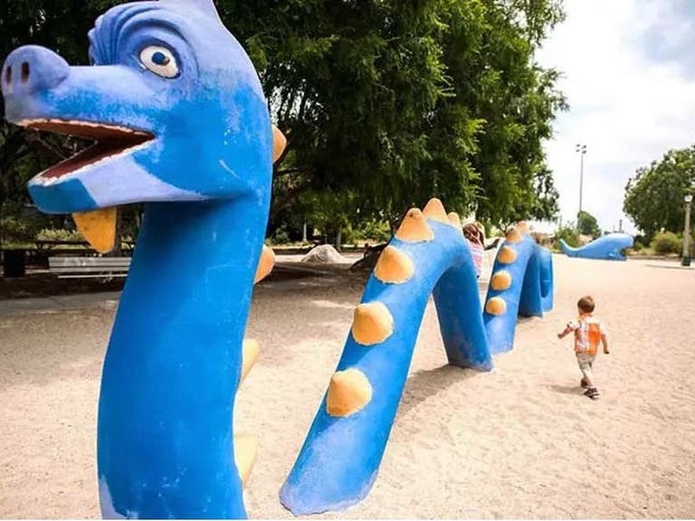 Sea Serpent sculpture at Monster Park in San Gabriel
